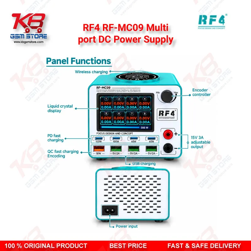 RF4 RF-MC09 Multi-Port DC Power Supply with Wireless Charging & 100W Fast Charge
