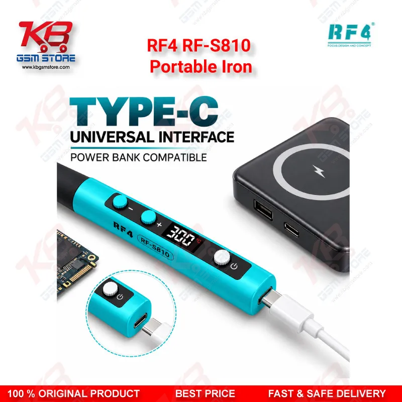 RF4 RF-S810 Portable Iron – Type-C Rechargeable Soldering Iron with 200-500°C Adjustable Temperature for Mobile Repair Technicians