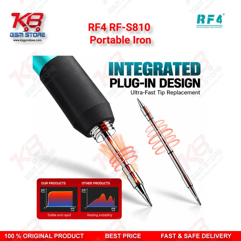 RF4 RF-S810 Portable Iron – Type-C Rechargeable Soldering Iron with 200-500°C Adjustable Temperature for Mobile Repair Technicians