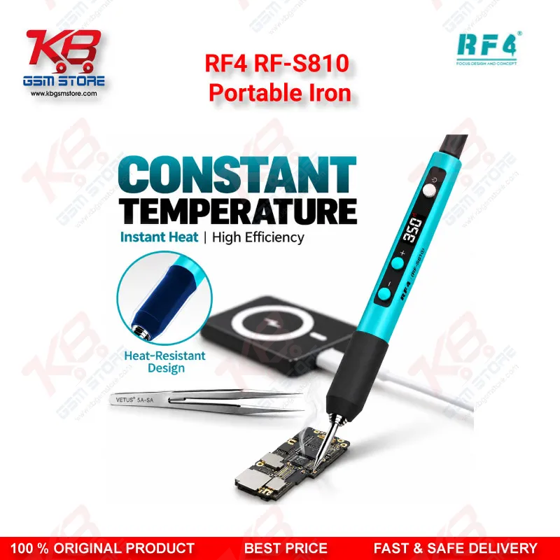 RF4 RF-S810 Portable Iron – Type-C Rechargeable Soldering Iron with 200-500°C Adjustable Temperature for Mobile Repair Technicians