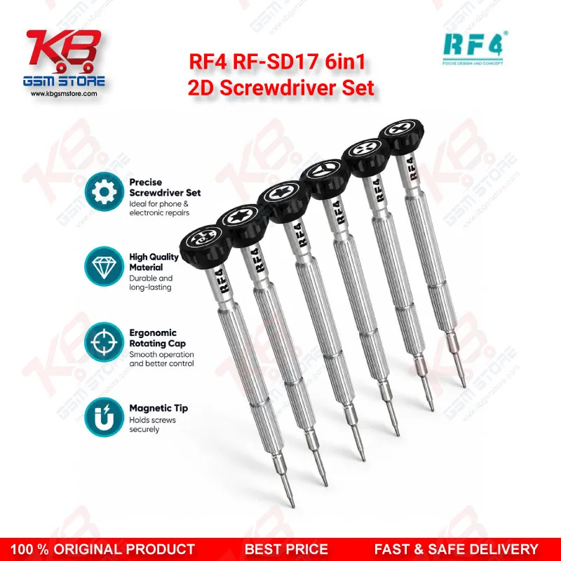 RF4 RF-SD17 6in1 2D Screwdriver Set – Magnetic S2 Steel Precision Screwdriver Kit for Mobile Phone Repair