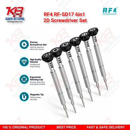 RF4 RF-SD17 6in1 2D Screwdriver Set – Magnetic S2 Steel Precision Screwdriver Kit for Mobile Phone Repair