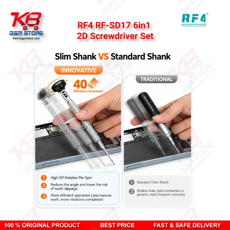 RF4 RF-SD17 6in1 2D Screwdriver Set – Magnetic S2 Steel Precision Screwdriver Kit for Mobile Phone Repair