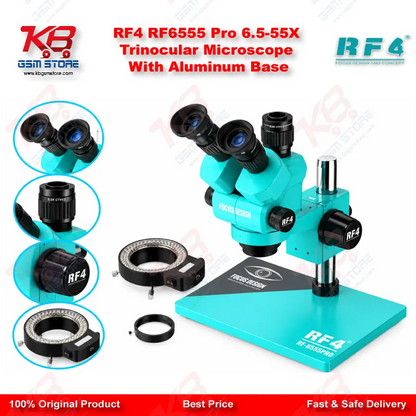 RF4 RF6555 Pro 6.5-55X Trinocular Microscope With Aluminum Base