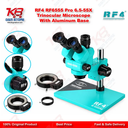 RF4 RF6555 Pro 6.5-55X Trinocular Microscope With Aluminum Base