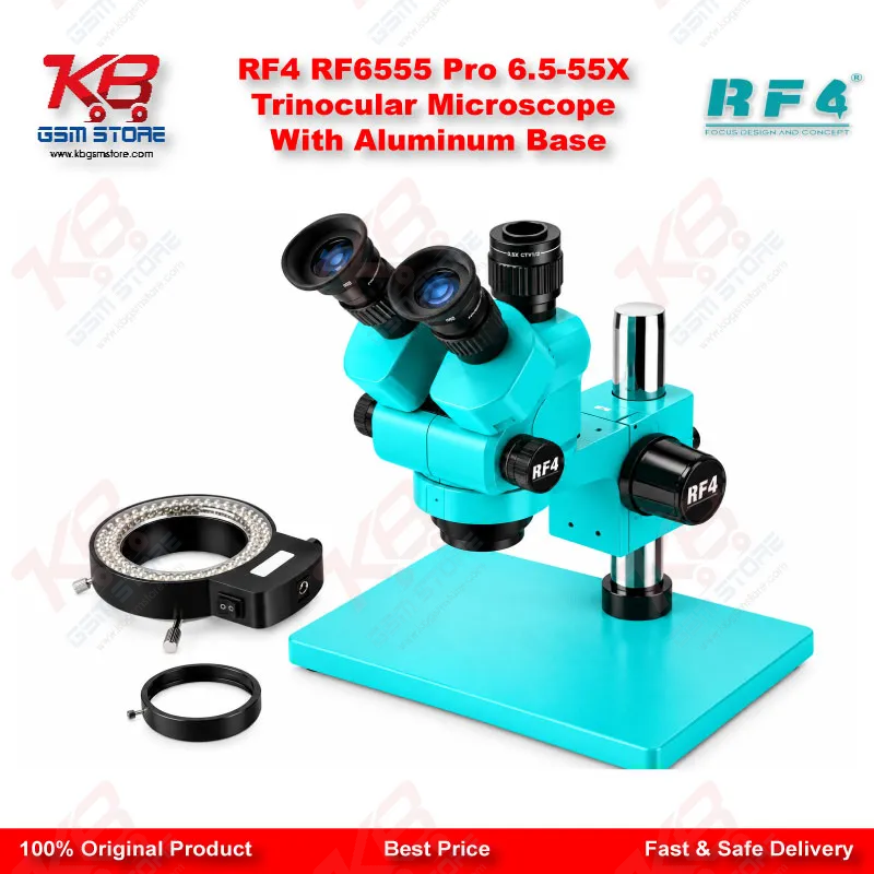 RF4 RF6555 Pro 6.5-55X Trinocular Microscope With Aluminum Base