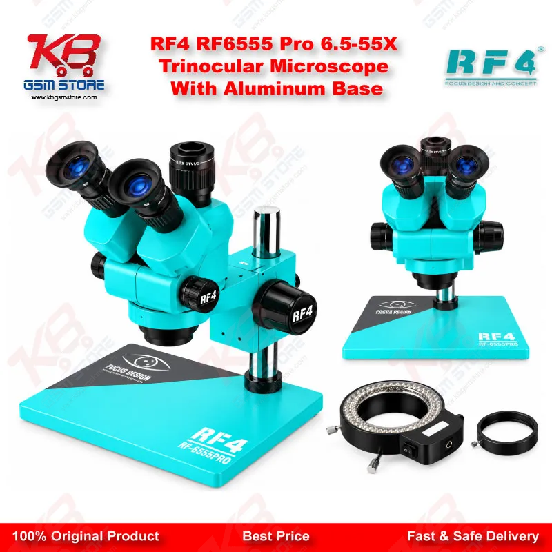 RF4 RF6555 Pro 6.5-55X Trinocular Microscope With Aluminum Base