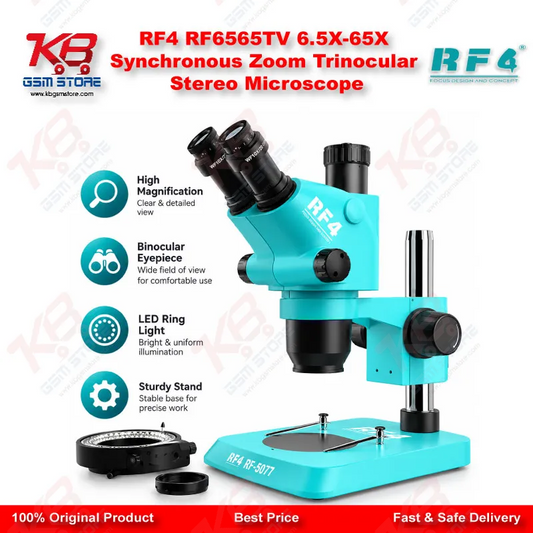 RF4 RF6565TV 6.5X-65X Synchronous Zoom Trinocular Stereo Microscope