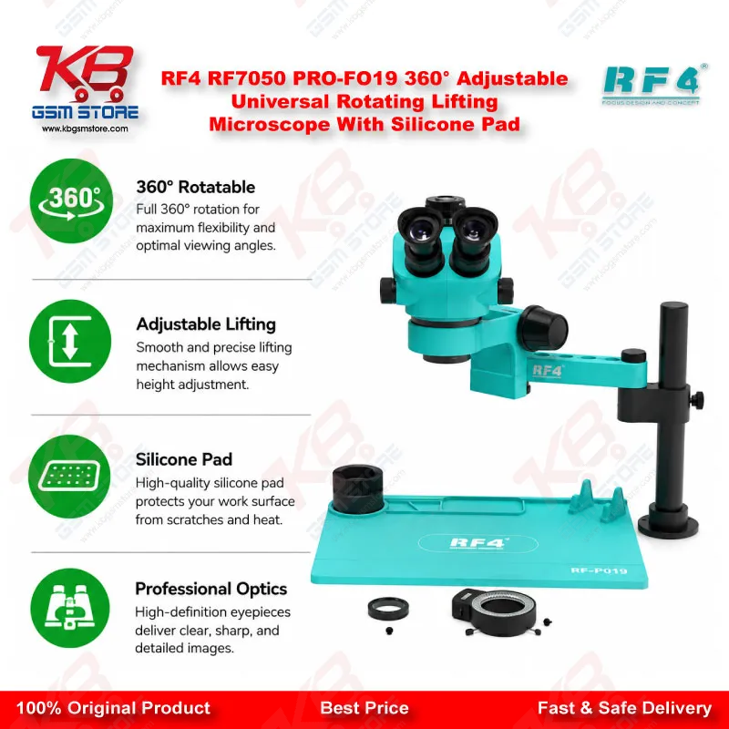 RF4 RF7050 PRO-FO19 360° Adjustable Universal Rotating Lifting Microscope With Silicone Pad