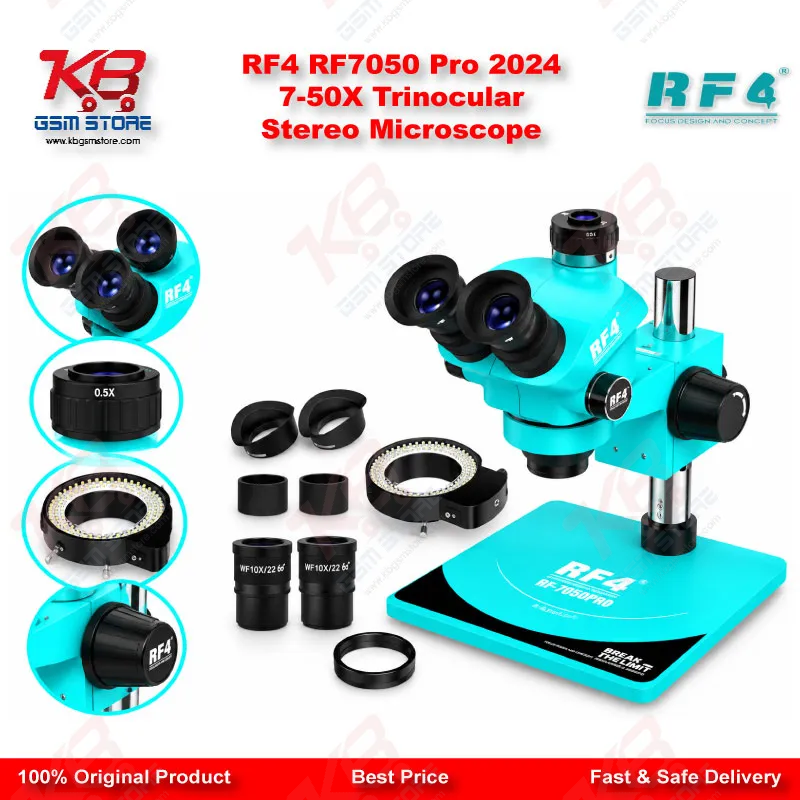 RF4 RF7050 Pro 2024 7-50X Trinocular Stereo Microscope