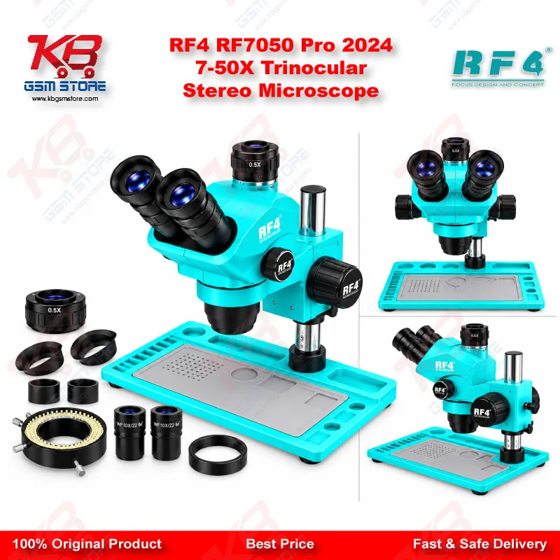 RF4 RF7050 Pro 2024 7-50X Trinocular Stereo Microscope