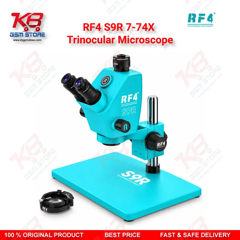 RF4 S9R 7-74X Trinocular Microscope – Ultra-Wide Field Continuous Zoom Stereo Microscope for Mobile Phone PCB Repair
