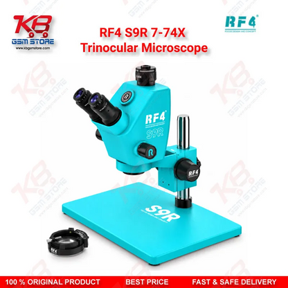 RF4 S9R 7-74X Trinocular Microscope – Ultra-Wide Field Continuous Zoom Stereo Microscope for Mobile Phone PCB Repair