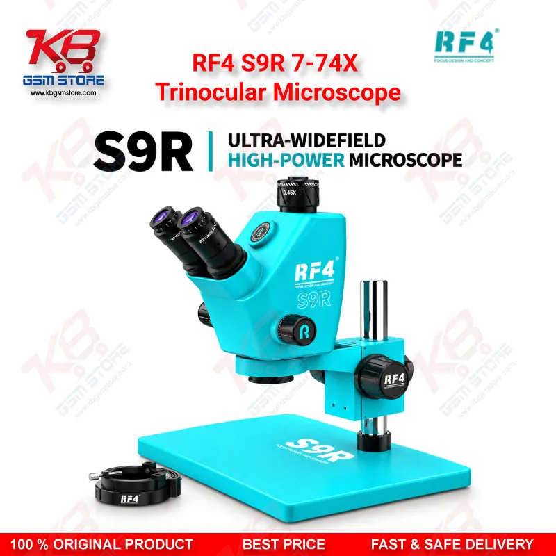 RF4 S9R 7-74X Trinocular Microscope – Ultra-Wide Field Continuous Zoom Stereo Microscope for Mobile Phone PCB Repair