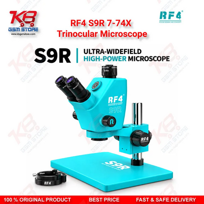 RF4 S9R 7-74X Trinocular Microscope – Ultra-Wide Field Continuous Zoom Stereo Microscope for Mobile Phone PCB Repair