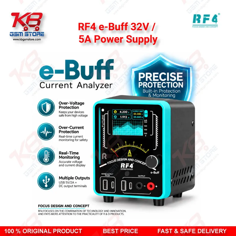 RF4 e-Buff 32V / 5A Digital Display Current Analyzer with Curve Mode and Pointer Display – Dead Phone Diagnostic Boot Power Supply for Mobile Repair Technicians