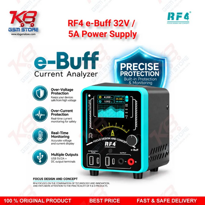 RF4 e-Buff 32V / 5A Digital Display Current Analyzer with Curve Mode and Pointer Display – Dead Phone Diagnostic Boot Power Supply for Mobile Repair Technicians