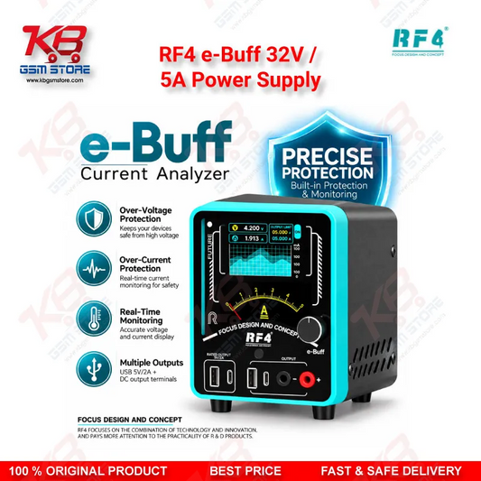 RF4 e-Buff 32V / 5A Digital Display Current Analyzer with Curve Mode and Pointer Display – Dead Phone Diagnostic Boot Power Supply for Mobile Repair Technicians