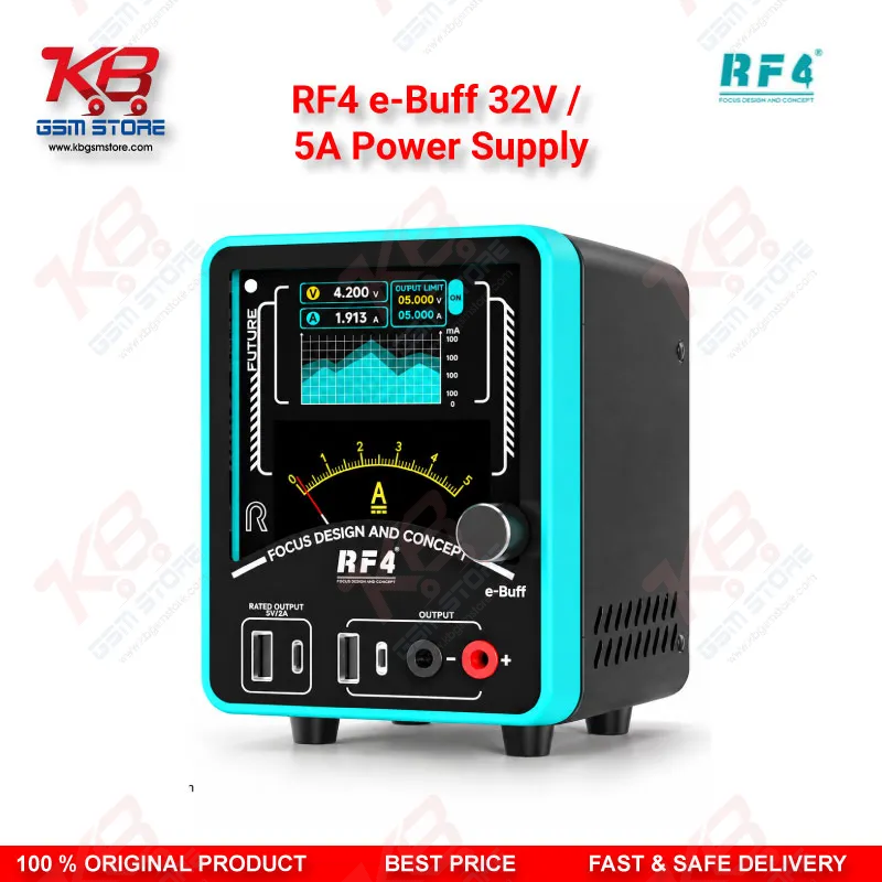 RF4 e-Buff 32V / 5A Digital Display Current Analyzer with Curve Mode and Pointer Display – Dead Phone Diagnostic Boot Power Supply for Mobile Repair Technicians