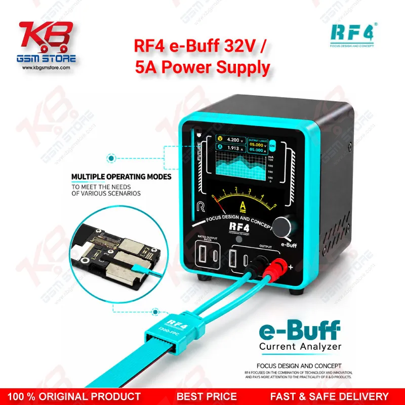 RF4 e-Buff 32V / 5A Digital Display Current Analyzer with Curve Mode and Pointer Display – Dead Phone Diagnostic Boot Power Supply for Mobile Repair Technicians
