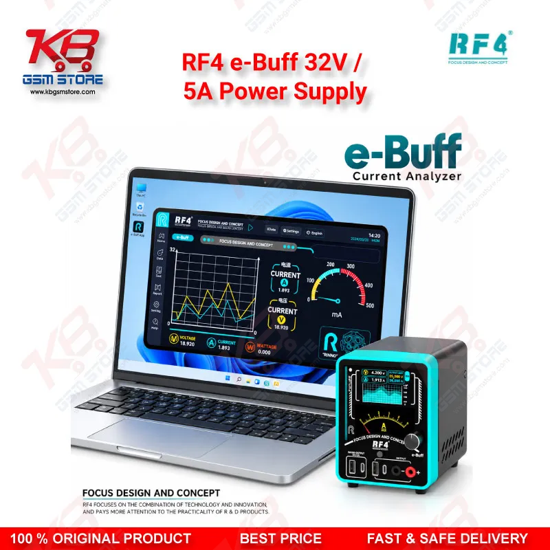 RF4 e-Buff 32V / 5A Digital Display Current Analyzer with Curve Mode and Pointer Display – Dead Phone Diagnostic Boot Power Supply for Mobile Repair Technicians