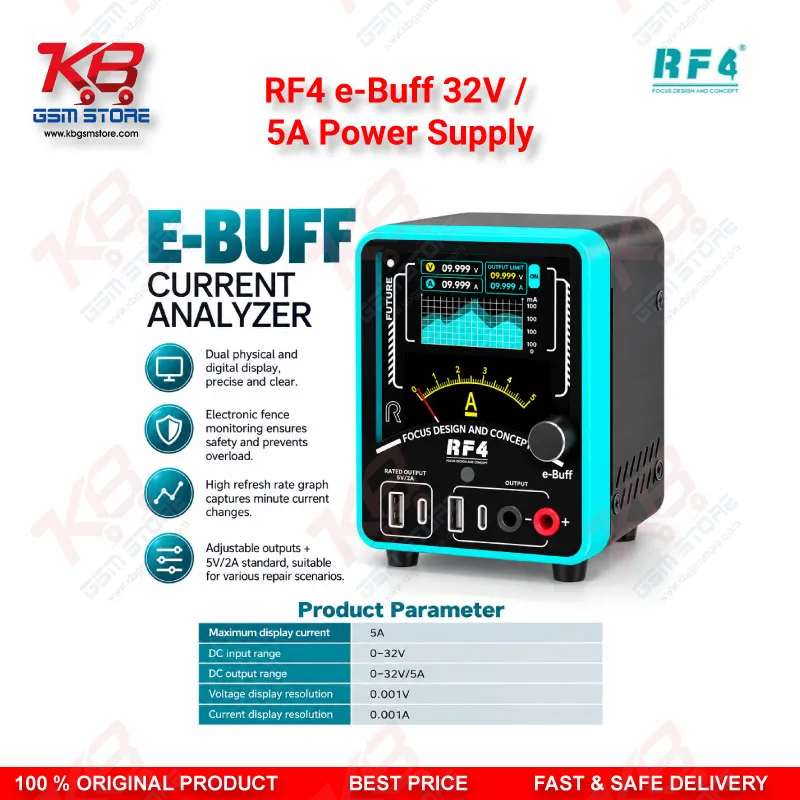 RF4 e-Buff 32V / 5A Digital Display Current Analyzer with Curve Mode and Pointer Display – Dead Phone Diagnostic Boot Power Supply for Mobile Repair Technicians