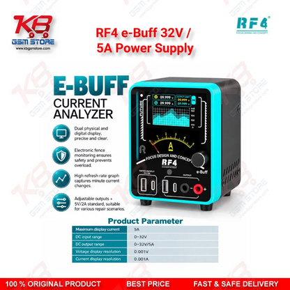 RF4 e-Buff 32V / 5A Digital Display Current Analyzer with Curve Mode and Pointer Display – Dead Phone Diagnostic Boot Power Supply for Mobile Repair Technicians