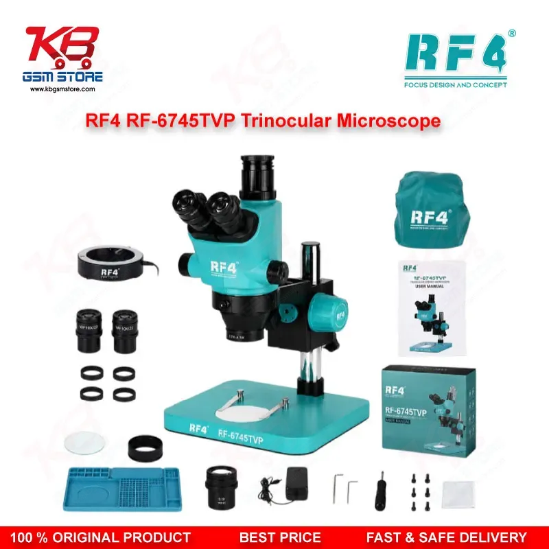 RF4 RF6745TVP 6.7X-45X Synchronous Zoom Trinocular Stereo Microscope with Aluminum Alloy Big Base