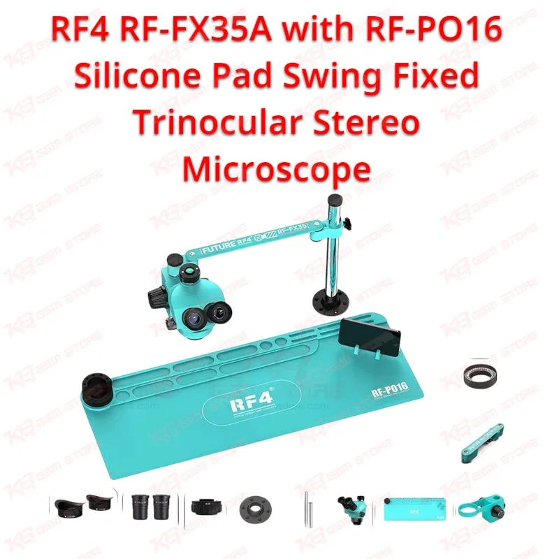 RF4 RF-FX35A with RF-PO16 Silicone Pad Swing Fixed Trinocular Stereo Microscope