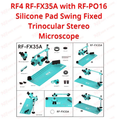 RF4 RF-FX35A with RF-PO16 Silicone Pad Swing Fixed Trinocular Stereo Microscope