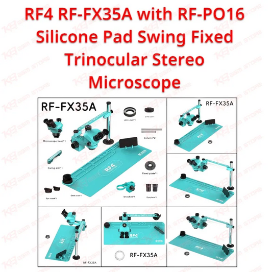 RF4 RF-FX35A with RF-PO16 Silicone Pad Swing Fixed Trinocular Stereo Microscope