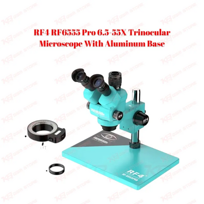 RF4 RF6555 Pro 6.5-55X Trinocular Microscope With Aluminum Base