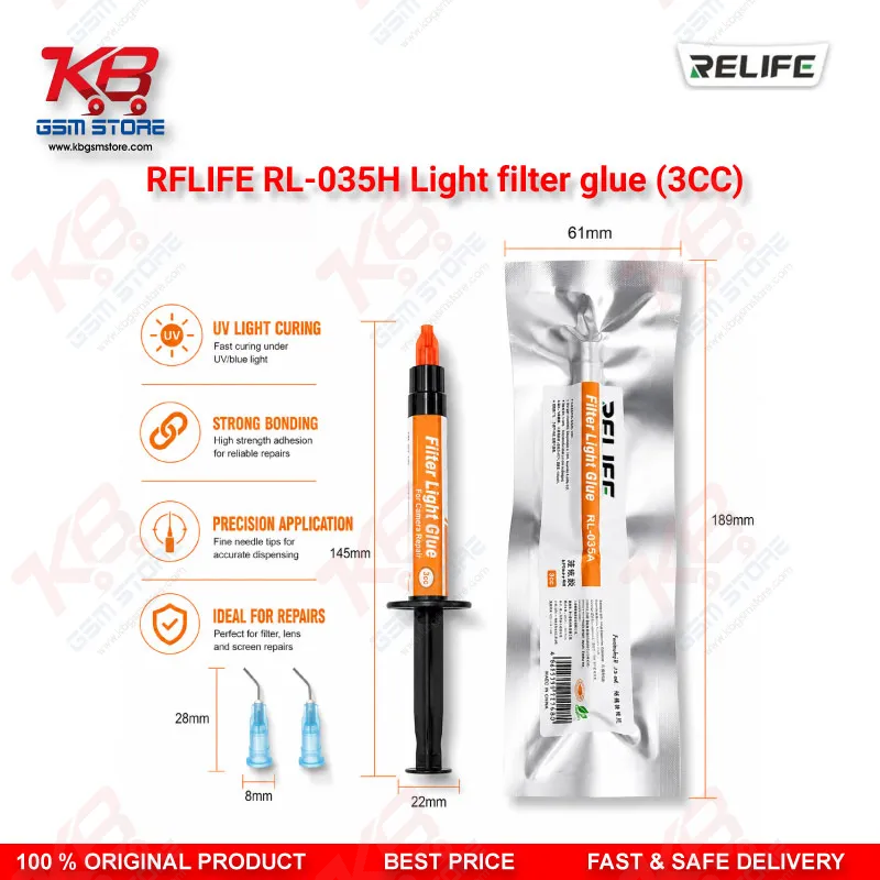RELIFE RL-035H Light Filter Glue 3CC – UV Curing Glue for Camera Filter & Lens Repair