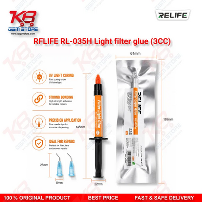 RELIFE RL-035H Light Filter Glue 3CC – UV Curing Glue for Camera Filter & Lens Repair