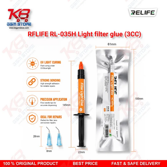 RELIFE RL-035H Light Filter Glue 3CC – UV Curing Glue for Camera Filter & Lens Repair