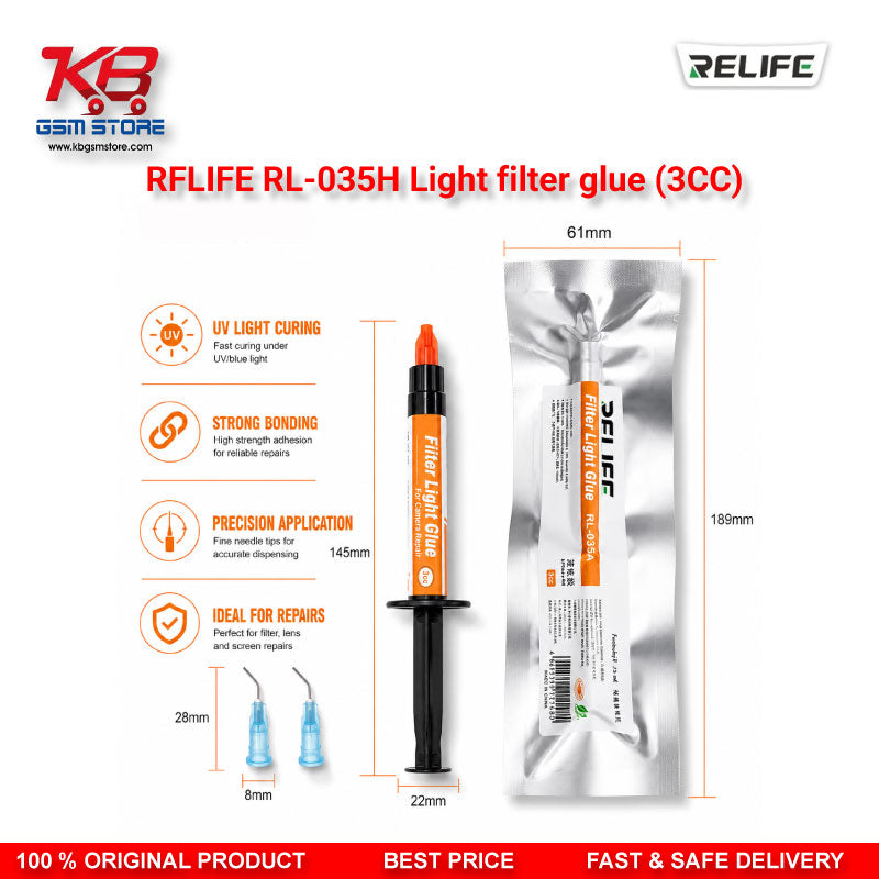 RELIFE RL-035H Light Filter Glue 3CC – UV Curing Glue for Camera Filter & Lens Repair
