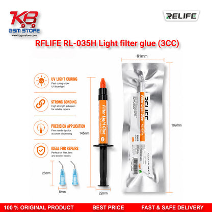 RELIFE RL-035H Light Filter Glue 3CC – UV Curing Glue for Camera Filter & Lens Repair