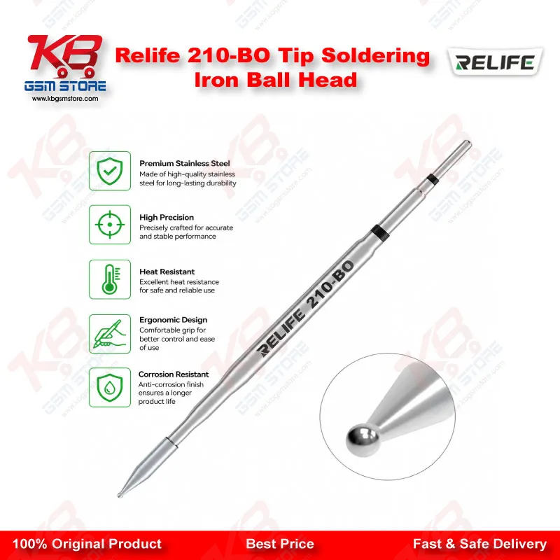 Relife 210-BO C210 Ball Head Soldering Iron Tip – Integrated Heating Core for BGA & Solder Bridge Repair