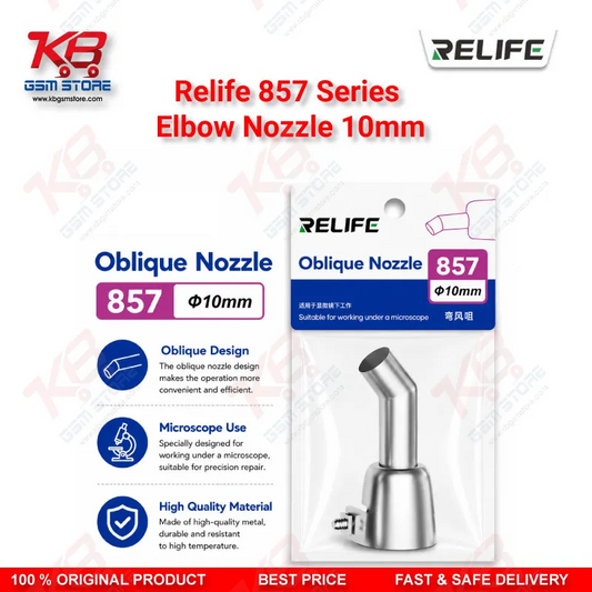 RELIFE 857 Series 10mm Elbow Nozzle – 45° Bent Hot Air Gun Nozzle for Microscope Rework