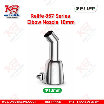 RELIFE 857 Series 10mm Elbow Nozzle – 45° Bent Hot Air Gun Nozzle for Microscope Rework