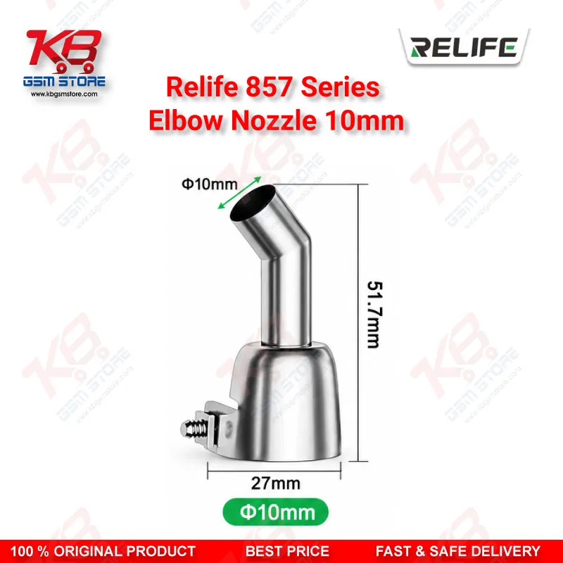 RELIFE 857 Series 10mm Elbow Nozzle – 45° Bent Hot Air Gun Nozzle for Microscope Rework