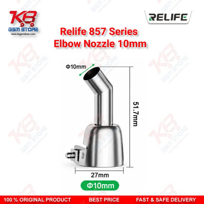 RELIFE 857 Series 10mm Elbow Nozzle – 45° Bent Hot Air Gun Nozzle for Microscope Rework