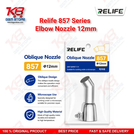 Relife 857 Series 12mm Elbow Nozzle – 45° Bent Hot Air Rework Nozzle