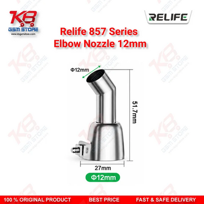 Relife 857 Series 12mm Elbow Nozzle – 45° Bent Hot Air Rework Nozzle