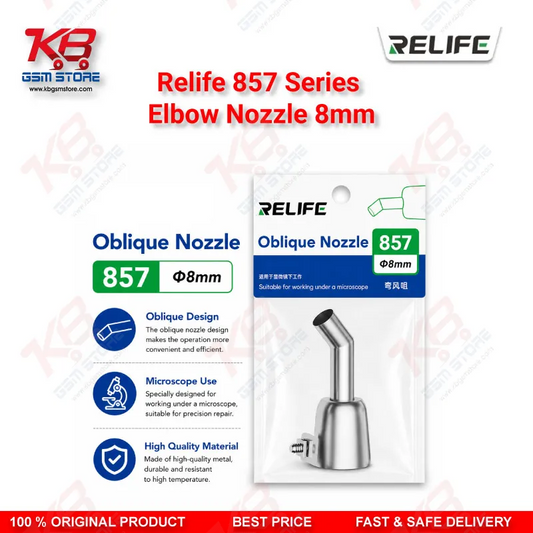 RELIFE 857 Series 45° Elbow Hot Air Nozzle 8mm – Stainless Steel Bent Nozzle for Microscope Rework