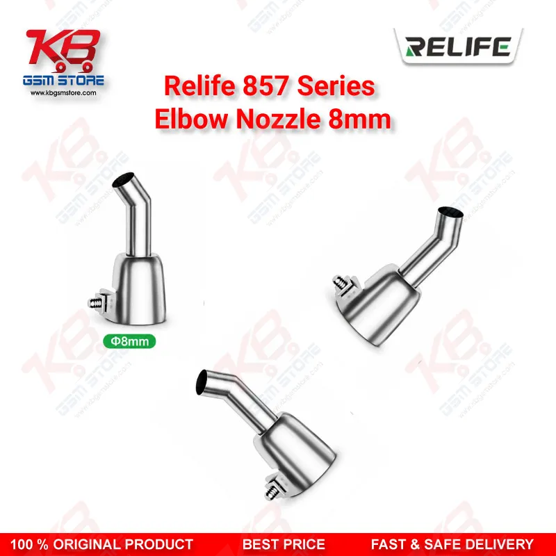 RELIFE 857 Series 45° Elbow Hot Air Nozzle 8mm – Stainless Steel Bent Nozzle for Microscope Rework