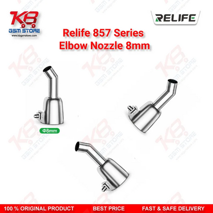 RELIFE 857 Series 45° Elbow Hot Air Nozzle 8mm – Stainless Steel Bent Nozzle for Microscope Rework