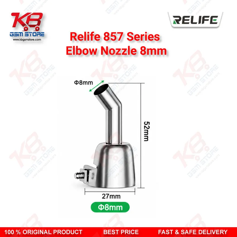 RELIFE 857 Series 45° Elbow Hot Air Nozzle 8mm – Stainless Steel Bent Nozzle for Microscope Rework