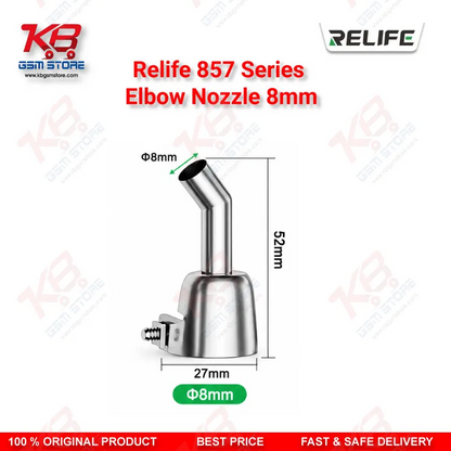 RELIFE 857 Series 45° Elbow Hot Air Nozzle 8mm – Stainless Steel Bent Nozzle for Microscope Rework