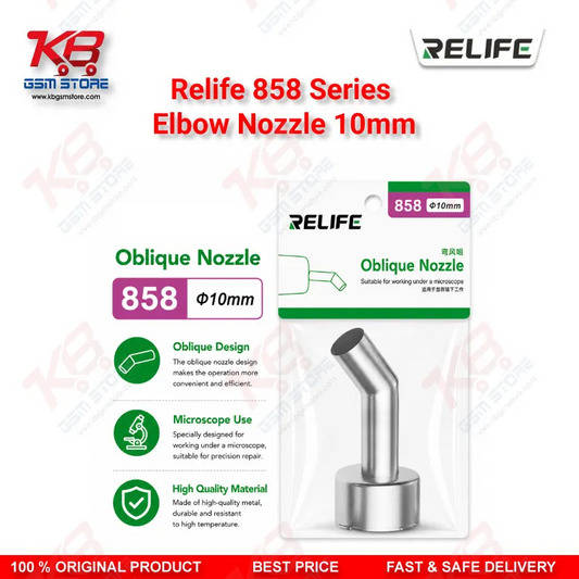 Relife 858 Series Elbow Nozzle 10mm – 45° Bent Hot Air Rework Nozzle